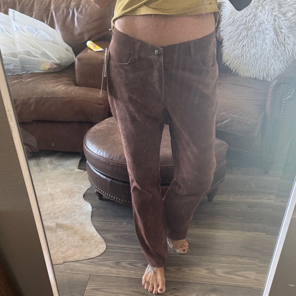 Brown genuine suede leather pants new with tags by Margaret Godfrey size 6 - Picture 2 of 16